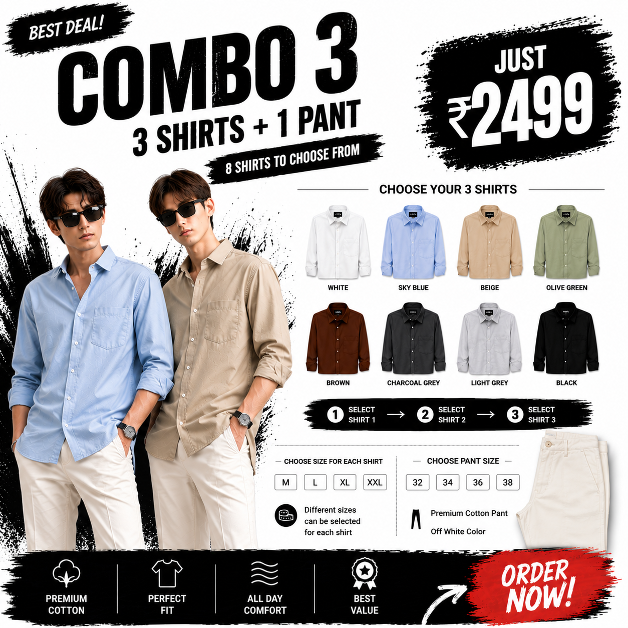 Combo 3 [3 Shirt + 1 Pant]
